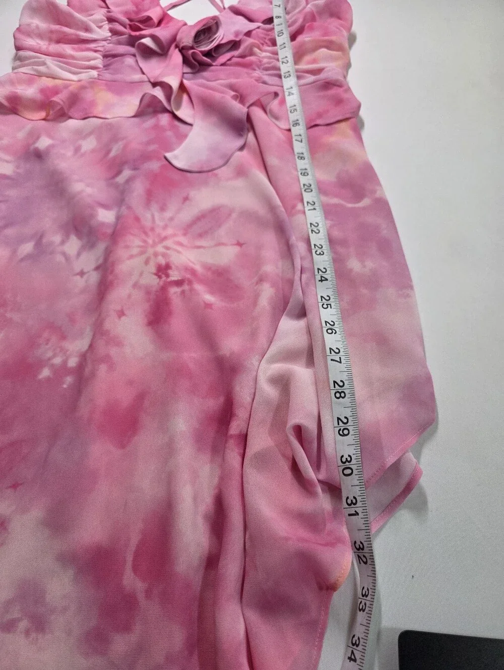 Tularosa Pink Tie Dye Ruffle High Low Midi Dress‎ Strappy L